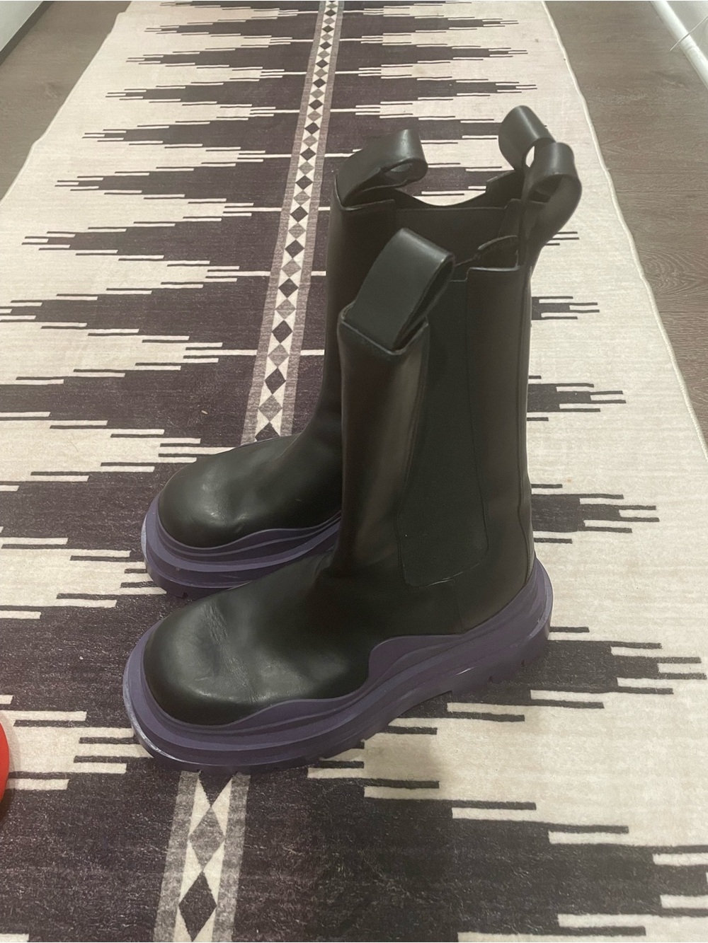 Bottega Veneta Black Leather Boots with Purple Platform Sole